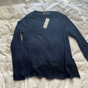 Francesca’s Maggie Lace Border Top Navy Size XXS